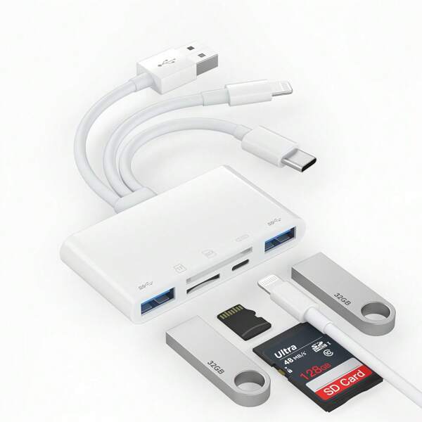 Multi-Device Card Reader, 5-In-1 USB OTG Adapter With TF SD And SD Card Slots, Supports SD/TF SD/SDHC/SDXC/MMC For IPhone/IPad, USB C And USB A Devices