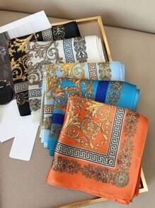1pc Men Scarf Long Satin Scarf Fashion Designer Scarf Lightweight Wraps,Floral & Geometric Printed Bohemian Style Bandana Headscarf,Luxury Baroque Print Scarf | Elegant, Versatile & Silky Accessory,Suitable For Dating, Travel And Vacation