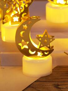 1/2/3pcs Creative Metal Star Moon Accessories Decoration Electronic Candle Light, Indoor Decorative Starry Moon Night Light,Indoor Birthday, Party, Festival, Wedding Decoration Candle Light Including Battery, Flameless Candle Lights - ánh sáng ấm áp - Xem 30