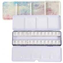 Paleta de acuarela vacía, lata de metal para acuarela con 26 recipientes de media bandeja, estuche de pintura con tapa para viaje, gouache, pintura al óleo - Verde - Ver 10