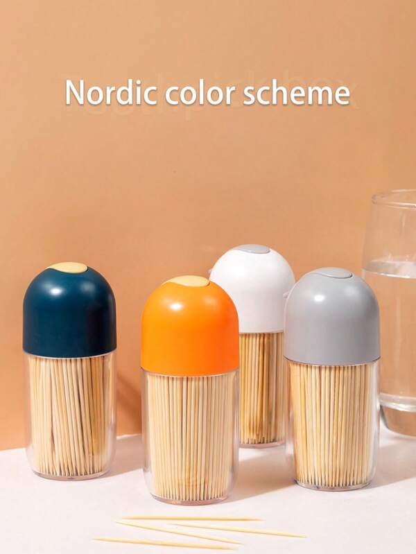 Nordic Style Auto Pop-Up Toothpick Holder, Simple Transparent Toothpick Storage Container For Home&Restaurant
