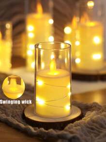 1/3pcs Creative Copper Wire Light Decor Simulation LED Electronic Candle, Battery Power Indoor Home Decor Swinging Wick Flameless Candle Lamp, Suitable For Wedding Decor, Party Decor, Festival Decor, Valentine's Day And Decorative Candle Lights, Room Decor Bedroom Decor Candle