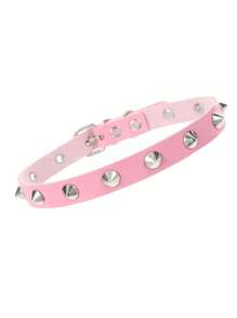 1pc Punk Gothic Rivet Pink Choker Necklace, Suitable For Women Daily Party Wear, Halloween Christmas Party Creative Birthday Valentine's Day Gift - Pink - View 25