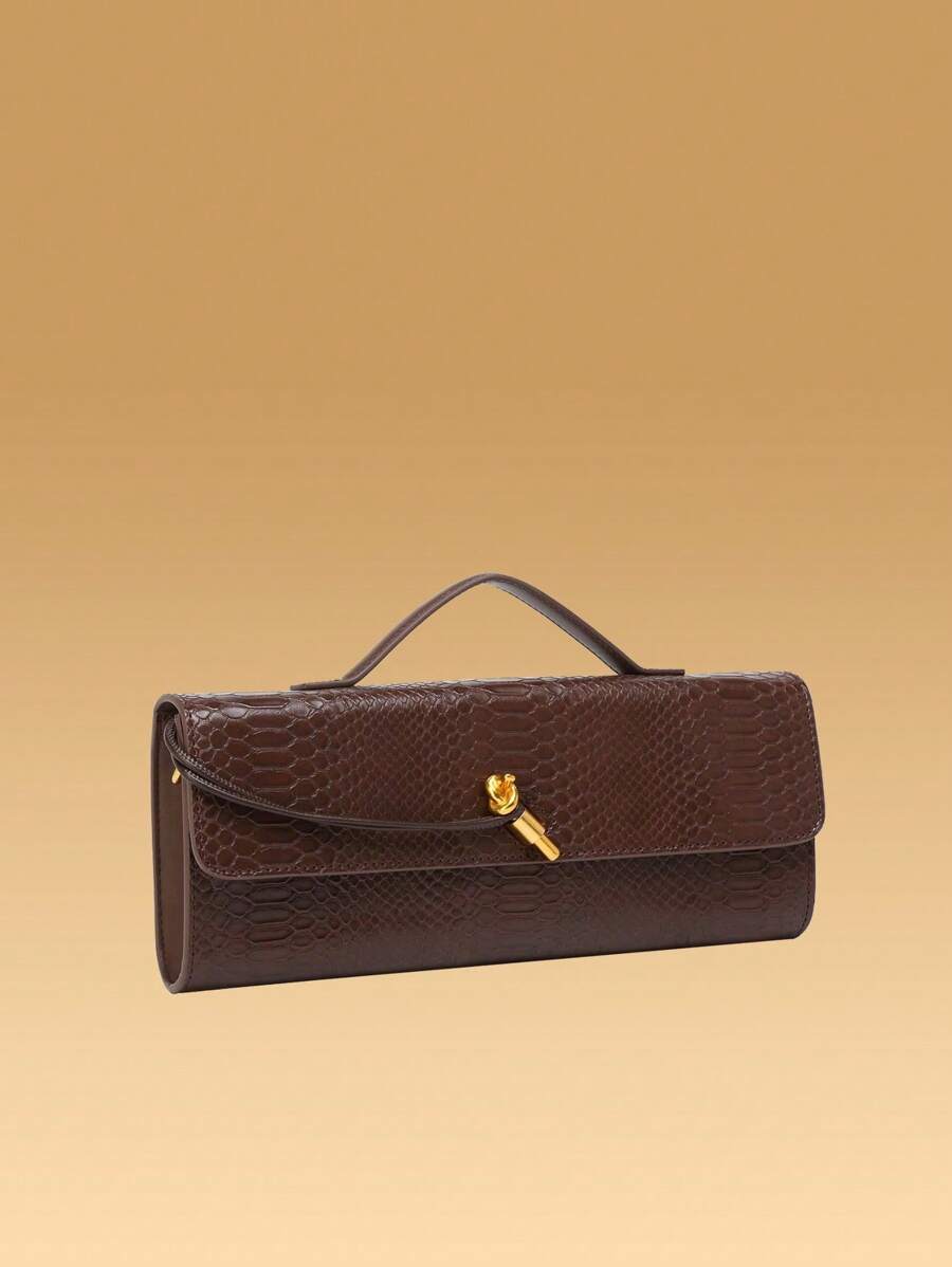 Dedoo 勃艮第包樱桃红信封酒红信封高档新款手提包欧美时尚鳄鱼皮翻盖手提风琴包晚宴包单肩包斜挎包。，包包女士优雅，女士包优雅，奢华，时尚勃艮第包 - 咖啡棕 - 查看 1