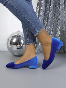 2024 Spring New Slip-On Suede Square Toe Chunky Heel Pumps, Versatile Office Commute Comfortable Women Shoes