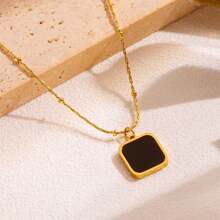 Popular Black Square 18K Titanium Steel Pendant Clavicle Chain Versatile Style High-End Light Luxury - Vàng - Xem 2