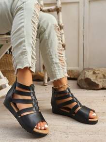 Sandalias romanas con estilo bohemio y cremallera en la espalda para mujer