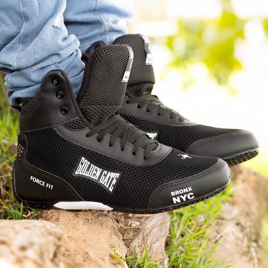 Golden Gate Force Fit High-Top Training Sneakers For Boxing, Fighting, And Gym - Sizes 34 To 44 - 黑與白 - 查看 1
