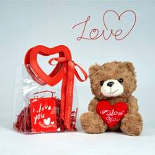 TIMBLESSING 1pc Transparent Heart-Shaped Gift Bag With Card, Red Raffia Paper, And Red LOVE Ribbon, Suitable For Valentine's Day, Parties, Couples, Ladies, And Gift Exchanges,Birthday,Bride,Wedding - Multicolor - View 3