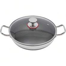13-Inch Stainless Steel Skillet With Lid, Non-Stick, Kitchen Flat Frying Pan, Professional Cookware For All Cooktops - Silver - View 1