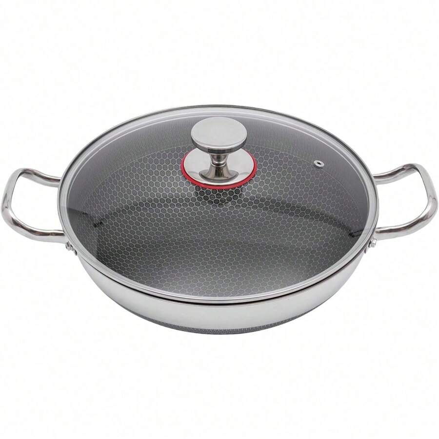 13-Inch Stainless Steel Skillet With Lid, Non-Stick, Kitchen Flat Frying Pan, Professional Cookware For All Cooktops - Silver - View 1