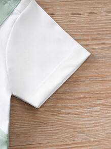 Baby Boy Cartoon Elephant Print Short Sleeve Strap Jumpsuit, Unisex Baby Romper, Spring/Summer - Green - View 5