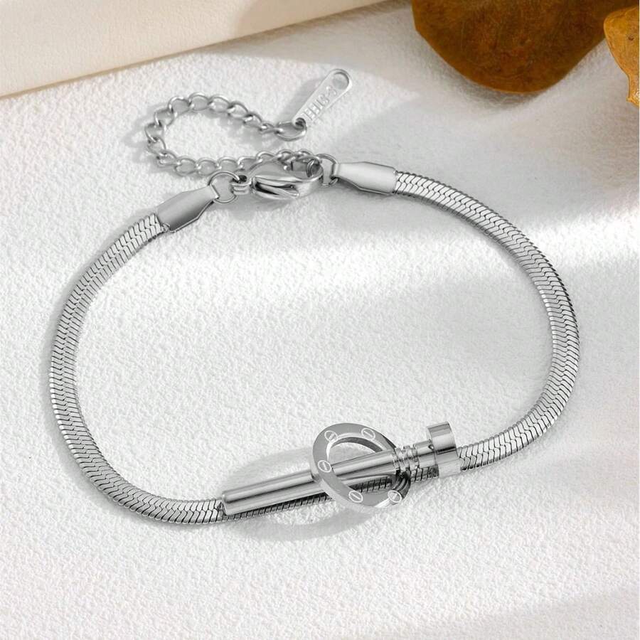 Simple Luxury Style Nail Bracelet Women's Bracelet 18K Titanium Steel Snake Bone Chain - Bạc - Xem 1