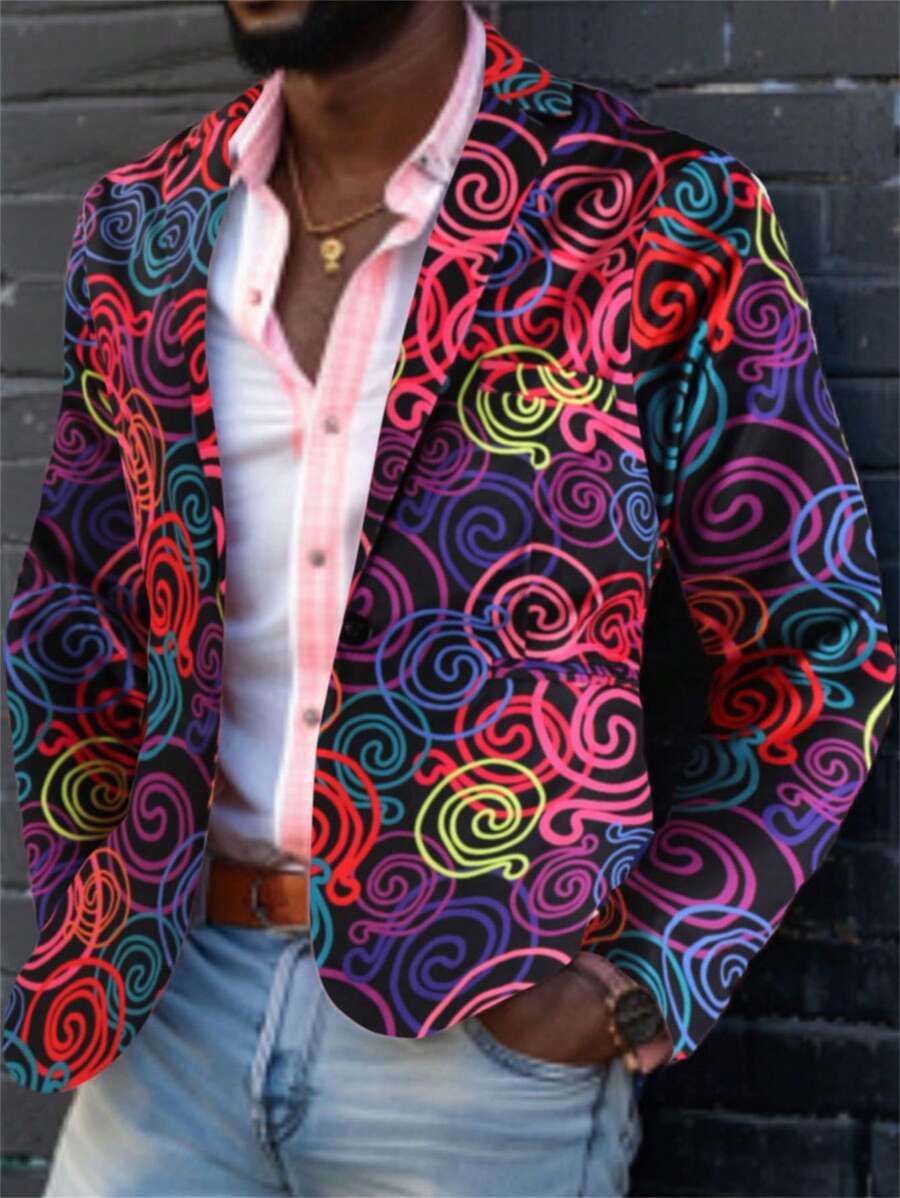 New Digital Print Suit Jacket Men Casual Blazer (Random Print) - Multicolor - View 1