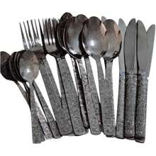 Faqueiro Talheres de Luxo 24 Peças Inox Preto Colher Faca Garfo Colher de Sobremesa
