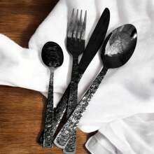 Faqueiro Talheres de Luxo 24 Peças Inox Preto Colher Faca Garfo Colher de Sobremesa