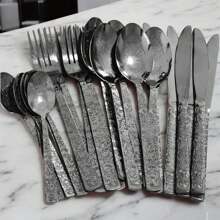 Faqueiro Talheres de Luxo 24 Peças Inox Preto Colher Faca Garfo Colher de Sobremesa