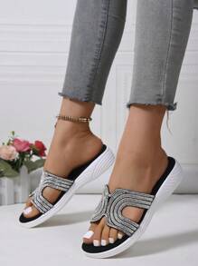 New Plus Size Rhinestone Thick Sole Fashion Slippers, Comfortable And Simple, Suitable For Home And Parties, All Season