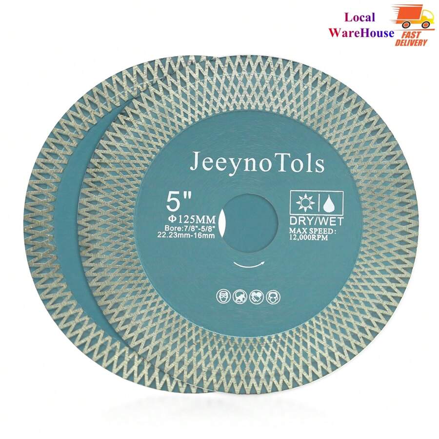 2 Pack 5"(125mm) Diamond Cutting Disc - JeeynoTols Double Coated Tile Saw Blade With X Teeth Arbor 22.23mm-16mm For Granite Marble Porcelain Quartz Ceramic