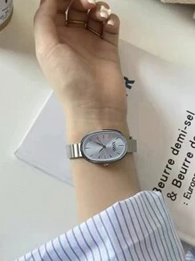 1 件时尚女士手表，时尚简约，奢华风格，优雅百搭石英竹表带手表，适合日常佩戴、生日、女士礼物、周年纪念、年终促销、单身节、万圣节促销，无礼盒 - 銀色 - 查看 3