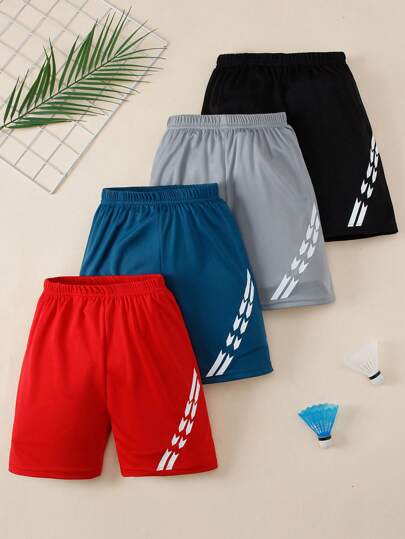 4pcs/Set Young Boy Sports Quick-Dry Shorts, Casual/Daily/Running/Basketball/Soccer Breathable Mesh Shorts