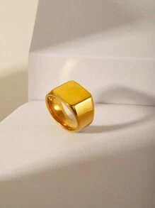 1pc Stainless Steel Square Engraved Plain Elegant English Letter & Number Design Ring, Ideal Gift For Mother's Day, Father's Day, Christmas, Girlfriend, Boyfriend, Valentine's Day