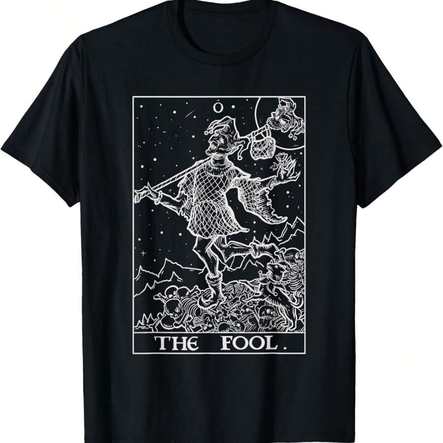 Fool Tarot Card-Inspired Cotton T-Shirt For Men - Soft, Breathable & Versatile Perfect For Halloween & Casual Wear - Black - View 1