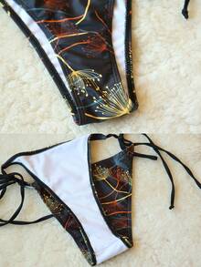 3-Piece Sexy Bikini Swimwear Set For Women, Includes Net Shawl Wrap Skirt, Strappy Back Top Swimwear With Padded Bust, Tie Side Bottom, Suitable For Summer Beach Vacation, Hot Spring