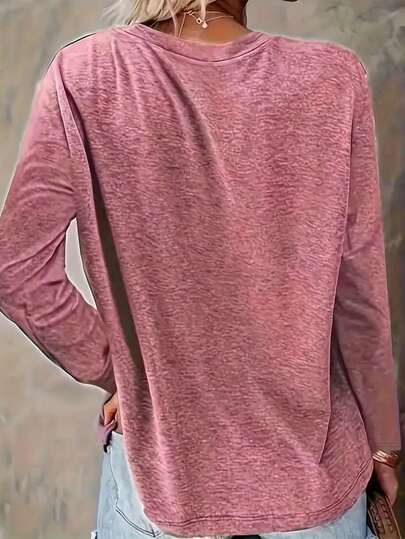 Faith Print Crew Neck T-Shirt, Casual Long Sleeve Top, Women Spring