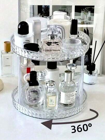 1 件水晶旋转收纳盒、多功能旋转化妆架、透明旋转架、化妆品收纳架、多层护肤品展示架、商品展示架、梳妆台收纳盒、旋转浴室化妆品收纳架、柜台展示架、化妆品、香水和护肤品收纳架、梳妆台托盘、360° 旋转化妆品收纳盒夏季旅行、度假屋浴室装饰化妆品收纳盒浴室配件返校