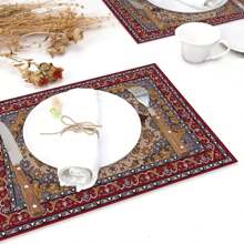 6 قطع من الكتان البوهيمي القديم القابل للغسيل والمقاوم للحرارة حصائر طاولة ديكور المنزل وحفلات المطبخ والمائدة