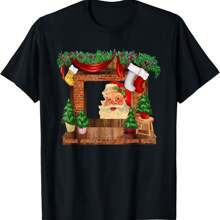 Santa Claus In The Fireplace Mantel Christmas Stockings T-Shirt.Jpg - màu đen - Xem 1