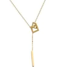 Colar de aço titânio 18K com moldura quadrada interligada estilo coreano com borlas leves e luxuosas