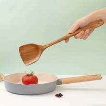 1/2pcs New Wooden Spatula, Wooden Kitchenware, Non-Stick Cookware, High Quality Wooden Cooking Spoon, Nonstick Heat Resistant Antibacterial Kitchen Utensils - Natural Wooden Cooking And Serving Spoon, Suitable For Kitchen Accessories - Rust Brown - View 5