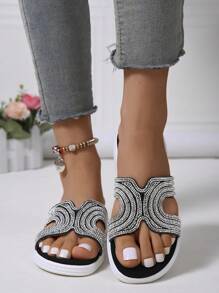 New Plus Size Rhinestone Thick Sole Fashion Slippers, Comfortable And Simple, Suitable For Home And Parties, All Season