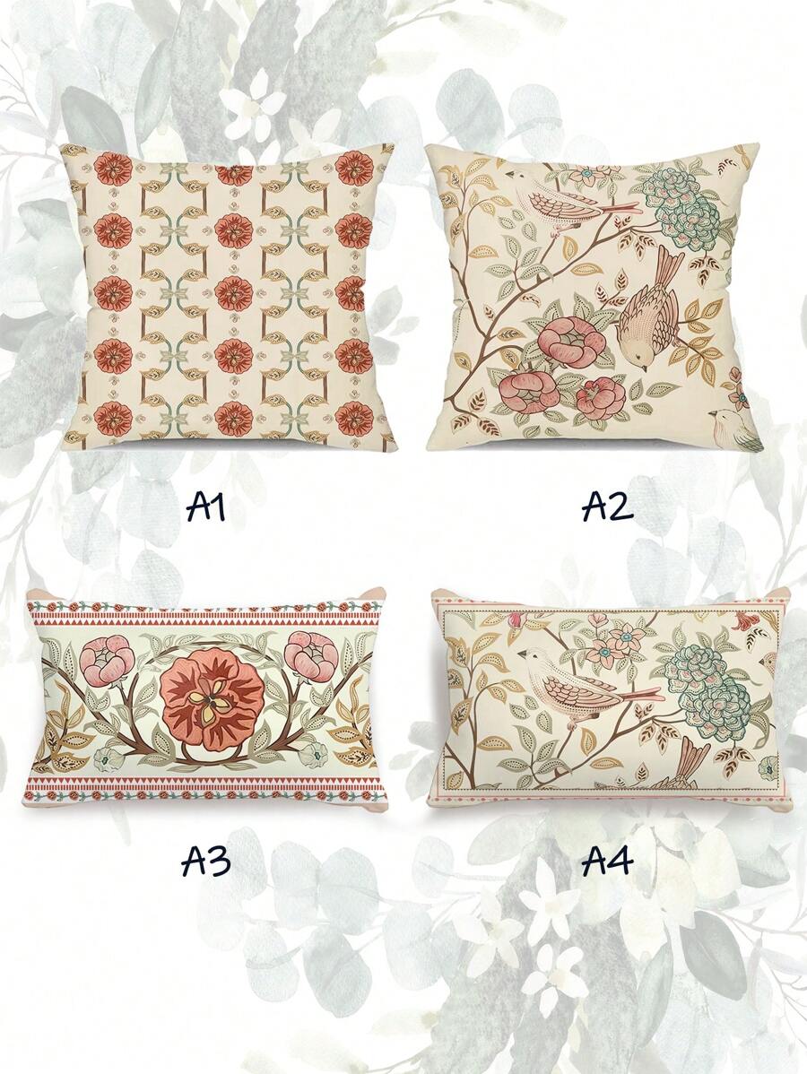 2 件/4 件设计师手绘波西米亚风格花卉与天鹅绒柔软抱枕套，家居装饰靠垫套，无内枕