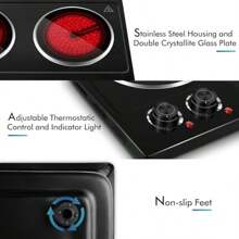 Electric Hob Double Hot Plate For Cooking Electric Ceramic Hot Plate Portable  Cooktop Dual Temperature Control 2400W Countertop Cooktop Heat-Up In Seconds Black - BrightBlack-DoubleHob - View 3