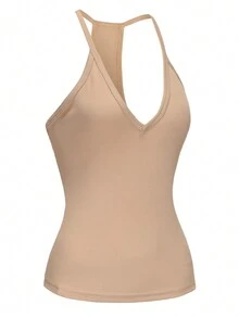 Camiseta de tirantes finos y cuello de barca para mujer, de ajuste ceñido, de costilla, básica sólida, para hacer ejercicio, tipo camiseta corta