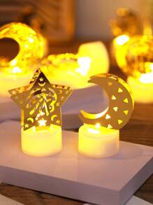 1/2/3pcs Creative Metal Star Moon Accessories Decoration Electronic Candle Light, Indoor Decorative Starry Moon Night Light,Indoor Birthday, Party, Festival, Wedding Decoration Candle Light Including Battery, Flameless Candle Lights - ánh sáng ấm áp - Xem 7