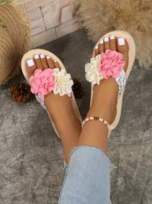 Summer Platform Floral Thong Sandals, Beach Casual Thick Sole Fashion Women Shoes