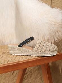 Braided Woven Upper, Rope Sole, Wedge Platform, Slip-On Casual Fashion Sandals, Suitable For Vacation - Apricot - View 6