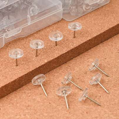 200pcs Flat Transparent Hand Press Nails, Bulletin Board Tacks, For Wall Tacks, Cork Message Board Above The Map, Calendar, Photo Fixing, 100pcs DIY Handmade Projects, Home Office Essential Office Supplies, Back-To-School Supplies, Stationery For Graduation Parties, Halloween And Christmas New Year Party Decoration Fixed Nail