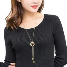 1st Modieuze Geometrische Ronde Lange Trui Ketting met Strass