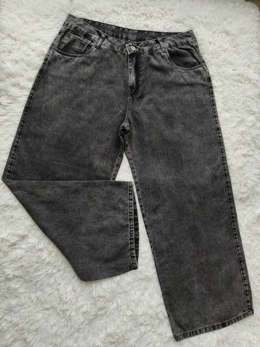 calca jeans wideleg femenina cintura alta plus size - Cinza - Visão 1