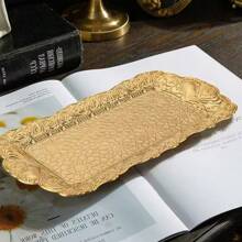 1 pieza Platillo estilo europeo enchapado en oro para dim sum, fruta seca, expositor para cupcakes, accesorios para fotografía, almacenamiento de joyas, bandeja de almacenamiento rectangular para tocador, base para vela, centro de mesa para días festivos, decoración para hotel, hogar u oficina, fiesta de cumpleaños