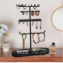 Jewelry Rack,Earring Holder,Ear Stud Holder With Wooden Tray,Jewelry Organizer Holder For Earrings Necklaces Bracelets Watches And Rings,Earring Display Stand Valentine's Day - Multicolor - View 2