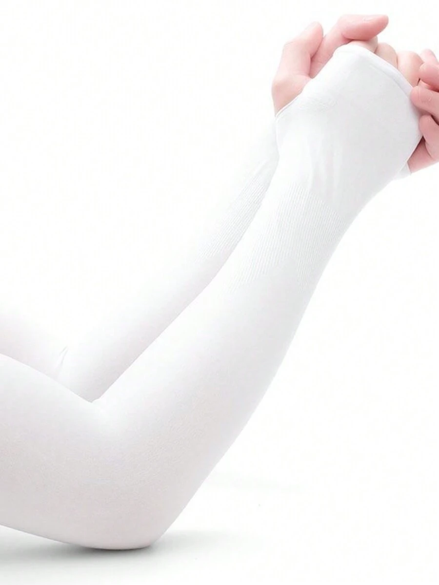2 Pairs Solid Color Ice Silk Arm Sleeves, Summer Cooling Sun Protection For Outdoor Activities Like Running, Fishing And Halloween - White - View 1