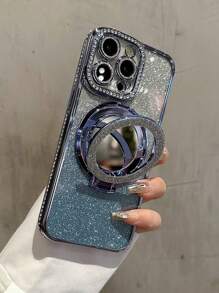 Luxury Electroplated Rhinestone Glitter Makeup Mirror Magnetic Stand Phone Case Compatible With IPhone 16E 15 14 13 12 11 X XS Max XR Pro Plus, Galaxy A02S A03 A03S A04 A05 A06 A12 A13 A14 A15 A16 A22 A23 A24 A25 A26 A32 A33 A34 A35 A36 A50 A51 A52 A53 A54