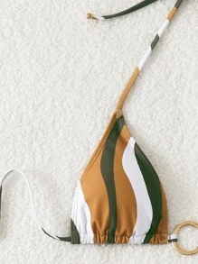 LUCKY HOLIDAY 时尚性感金色圆三角绑带比基尼套装，适合夏季海滩度假