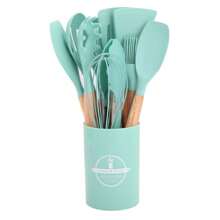 12pcs/Set Wooden Handle Silicone Kitchenware Set, Non-Stick Cooking Utensils Spatulas And Spoons, Heat-Resistant Silicone